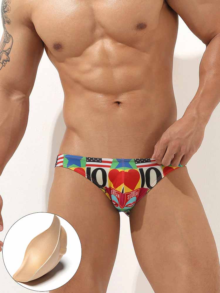Men's Ice Silk Ultra Thin Print Tight Swim Briefs