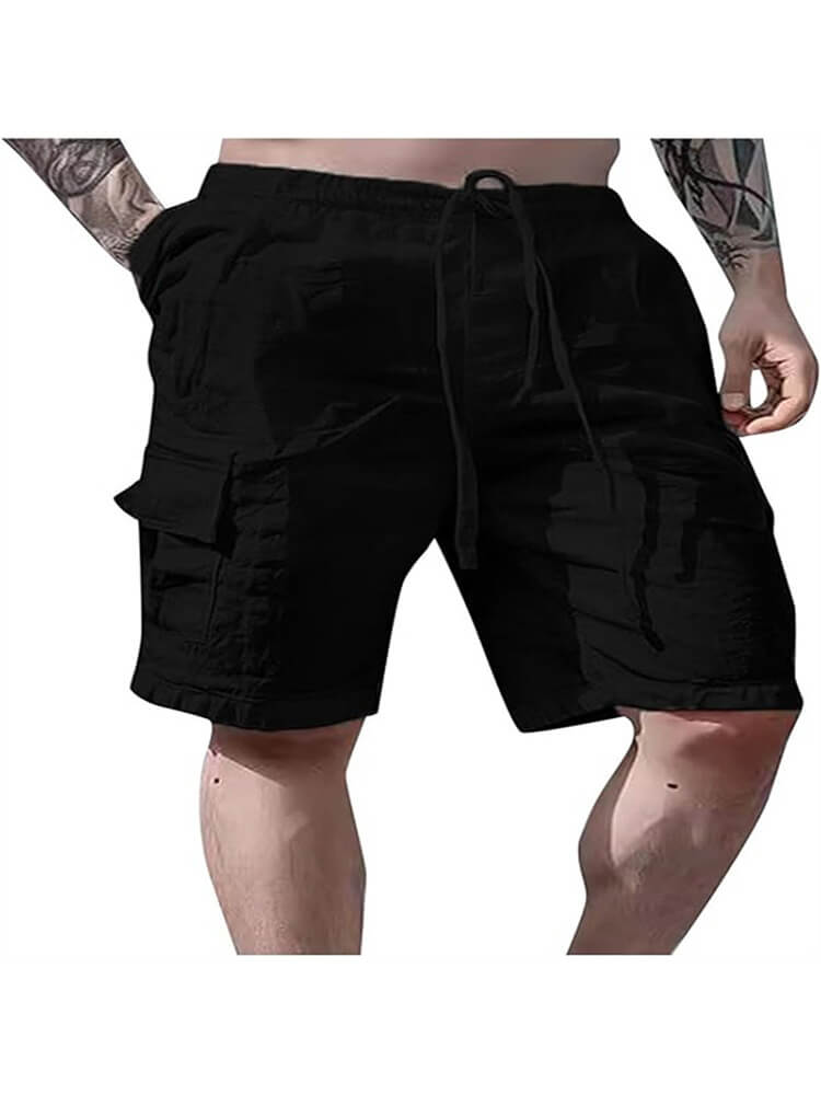 Men's Solid Drawstring Cotton Linen Cargo Shorts