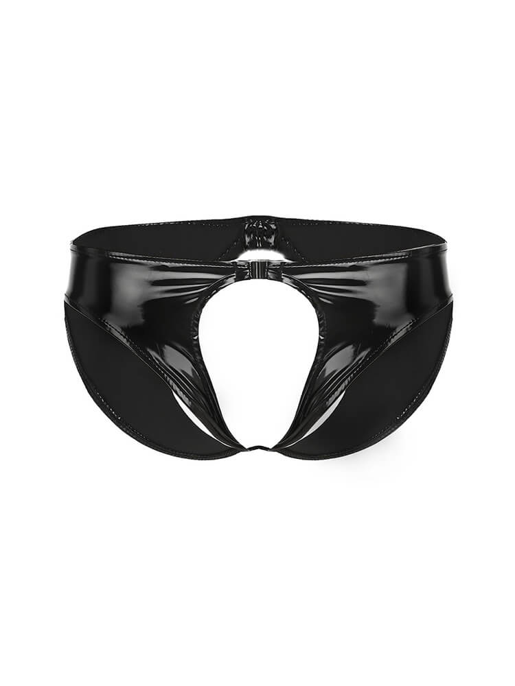 Men's Sexy Faux Leather Hole Briefs