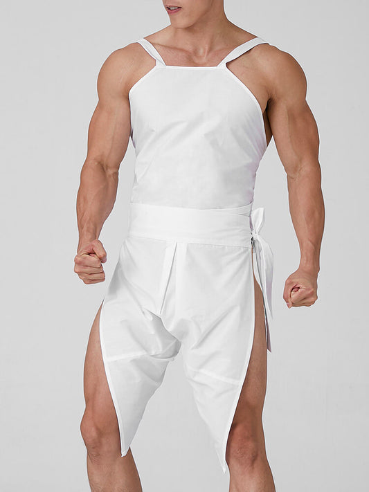 Men's Sexy Solid Color Cotton Apron Lace-Up Top