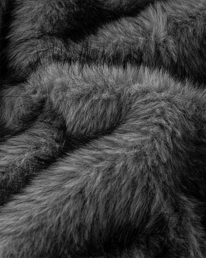 Faux Fur Bomber Jacket with Leather Details