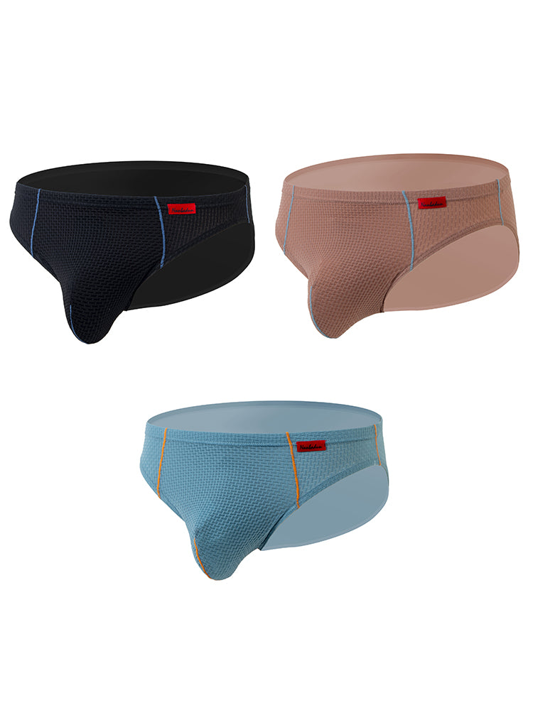 3 Pack Men's Nylon Plaid Lift Hip Briefs Triangle Briefs