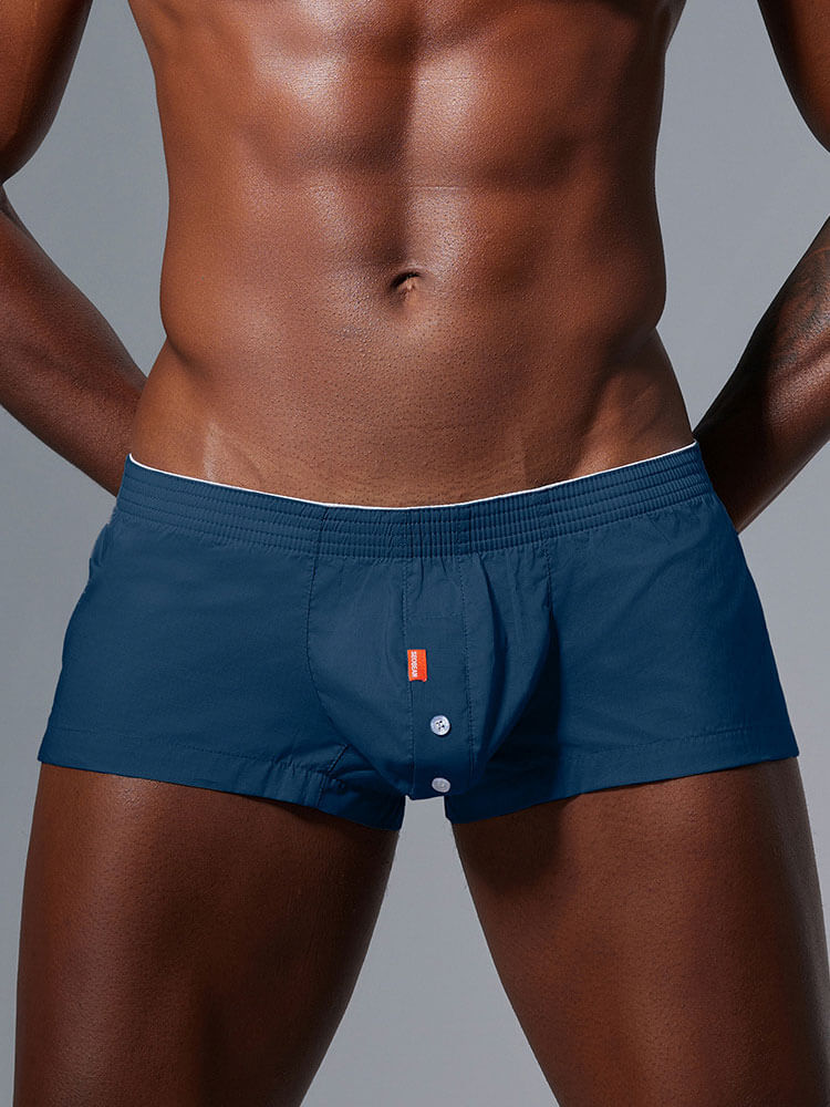 Men's Solid Color Sexy Button Pouch Lounge Trunks