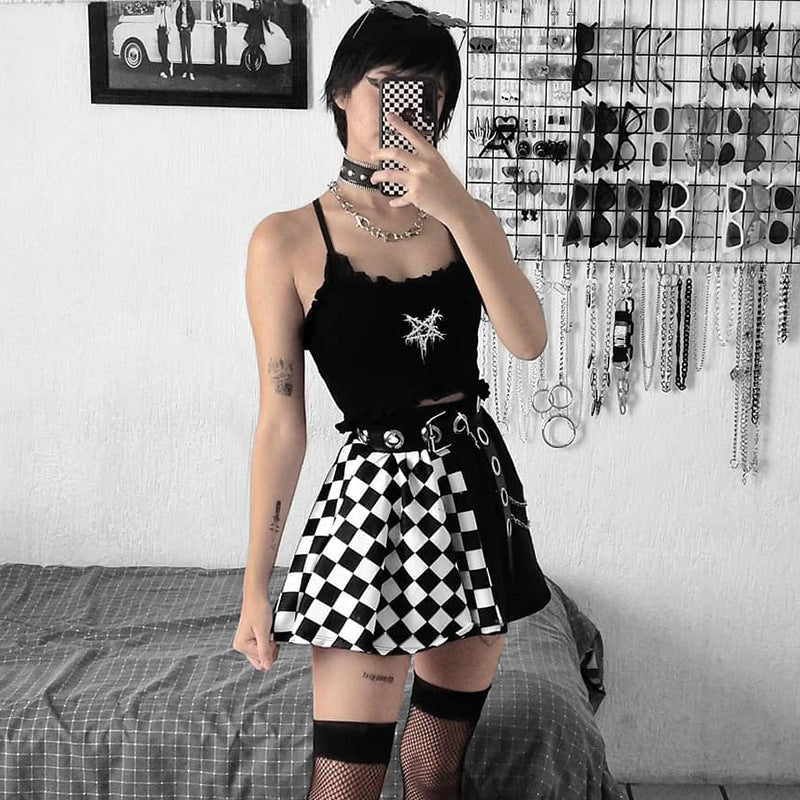 Checkerboard Split Gothic Mini Skirt