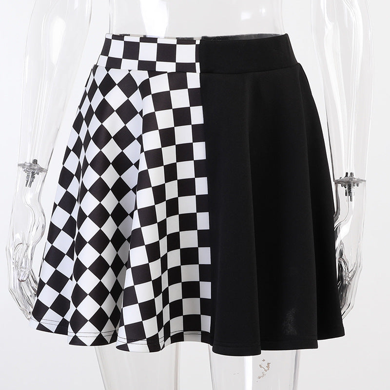Checkerboard Split Gothic Mini Skirt