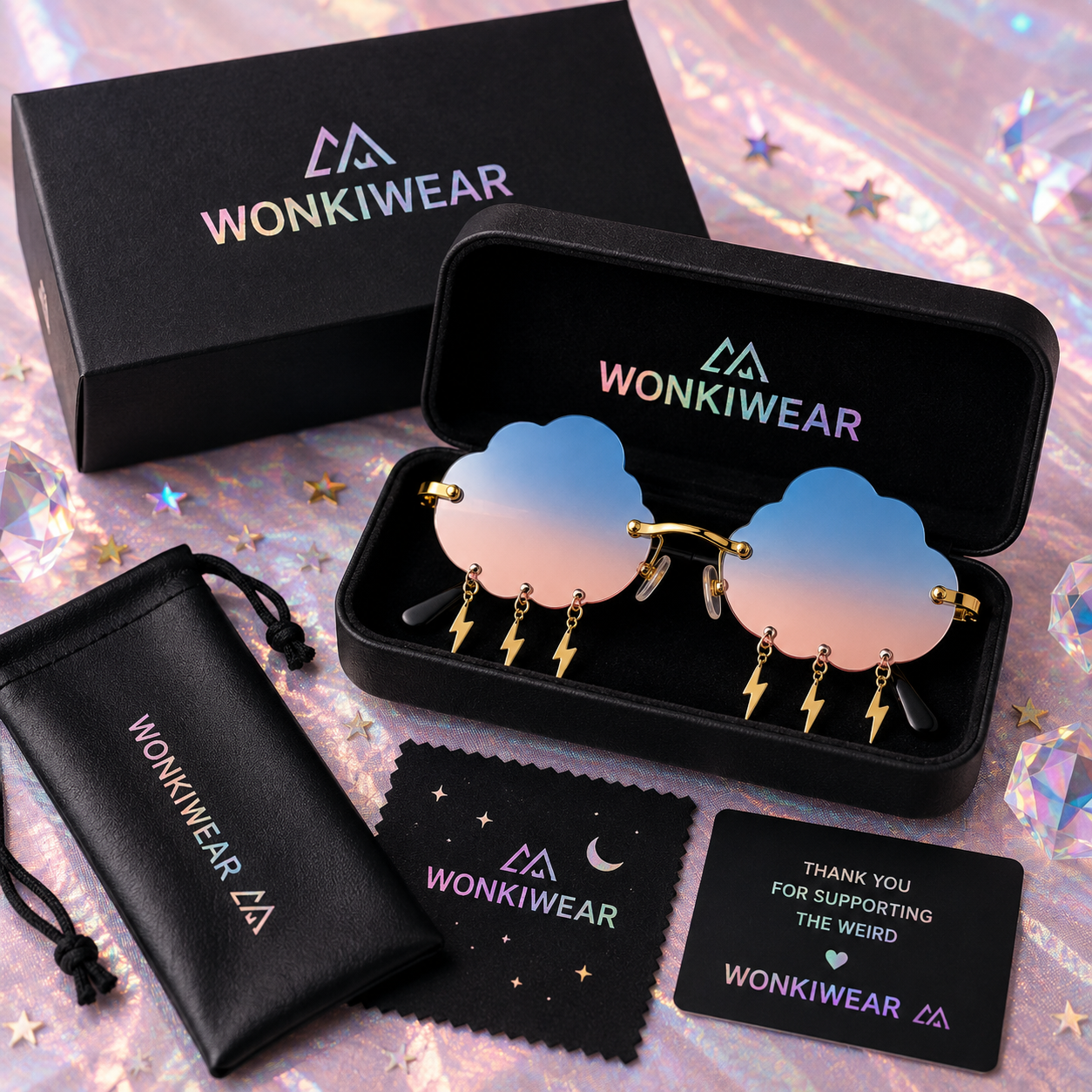 Blue Peach Cloud & Lightning Glasses