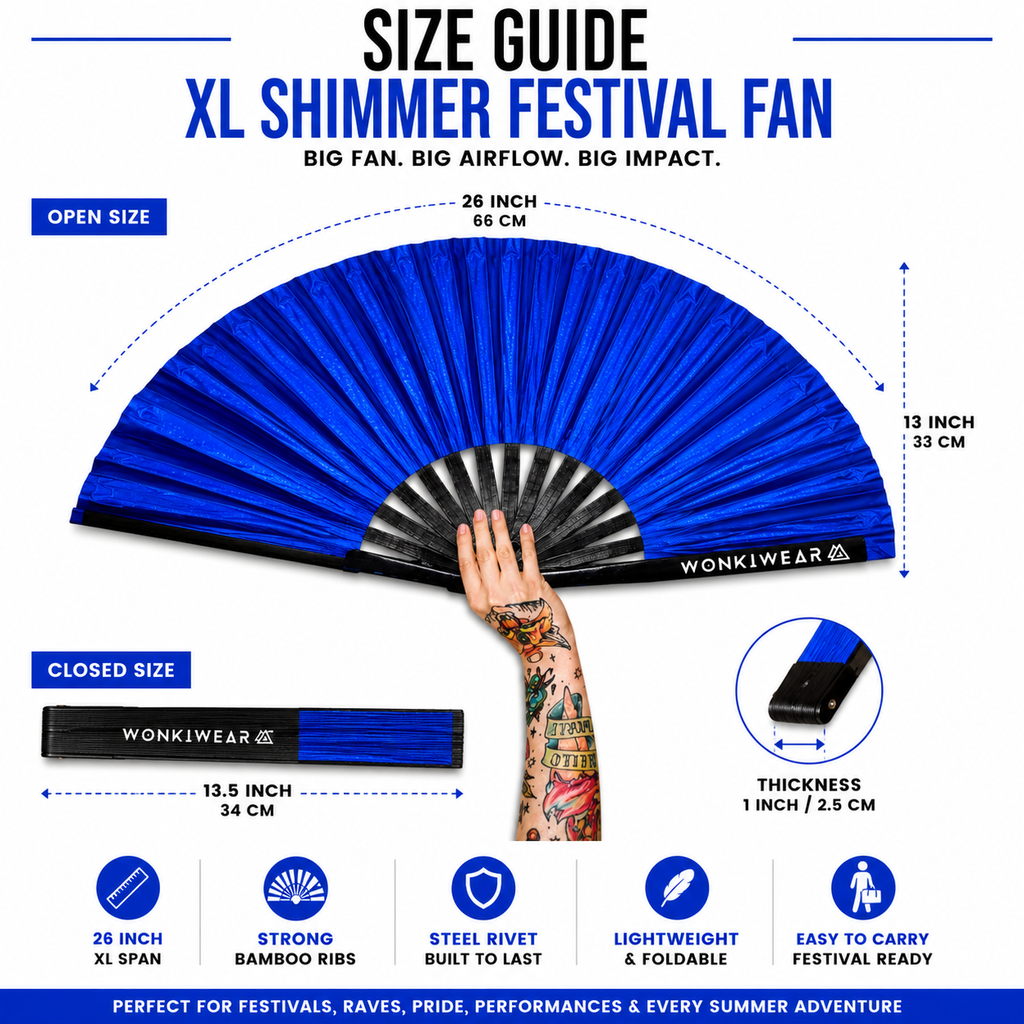 Cobalt Blue Shimmer Metallic XL Festival Fan