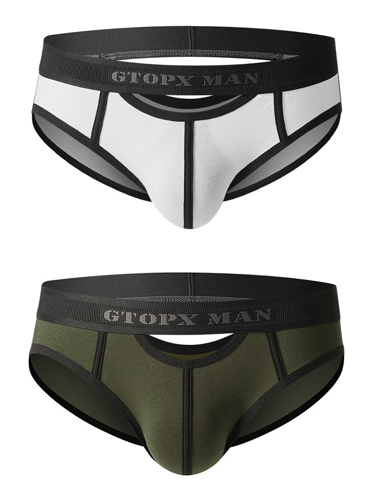 Men’s Spliced Lines U Convex Pouch Cotton Briefs