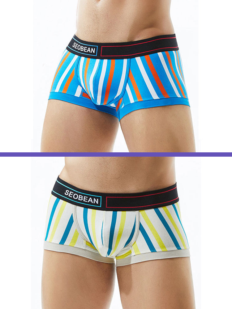 2 Pack Men's Colorful Striped U Convex Pouch Trunks
