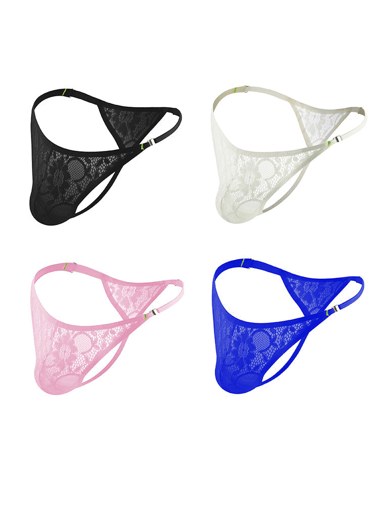 4-pack Men's Lace Side Buttoned Thongs