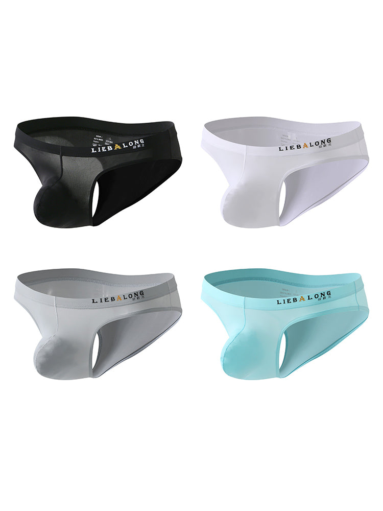 4 Pack Men's Ice Silk Low-Rise Big Pouch Sexy Comfortable Bikini