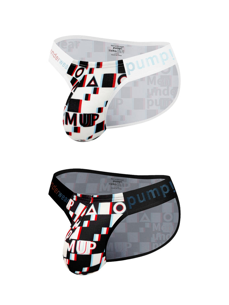 2 Pack Men's Breathable Alphabet-Print Expanded Pouch Briefs