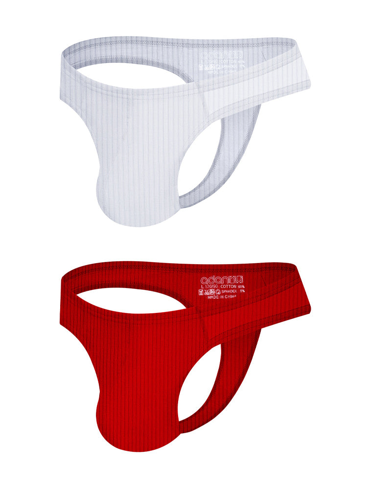 2-pack Men's Ribbed Low-rise Solid Color Thong