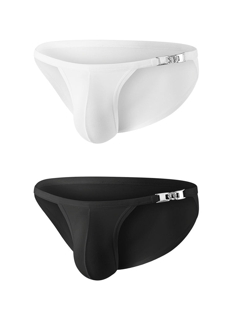 2 Pack Men's U-Shaped Pouch Low-Rise Metal-Clasp Thin Briefs