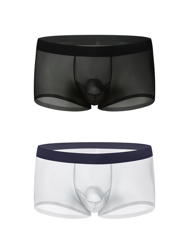 2 Pack Men's Ice Silk Separated Pouch Breathable Stretch Fit Trunks