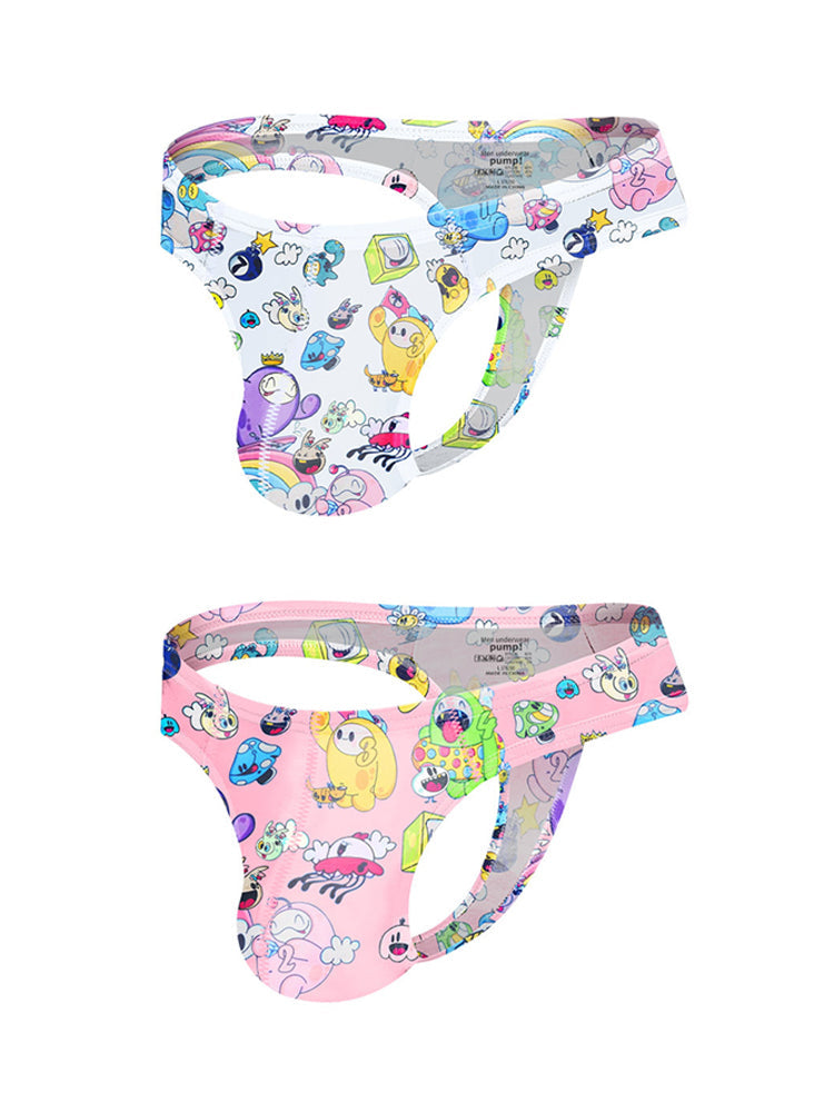 2 Pack Men's Low-Rise Sexy Print Thong