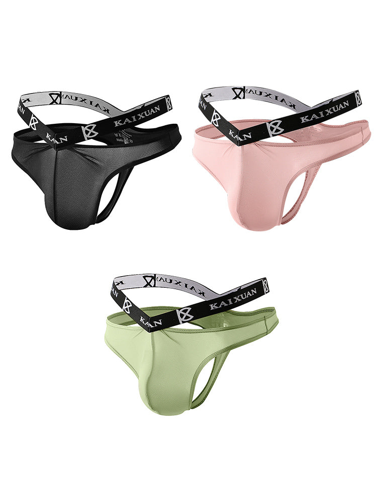 3 Pack Men's Sexy Ice Silk Mesh Breathable Erotic Thong & Strings