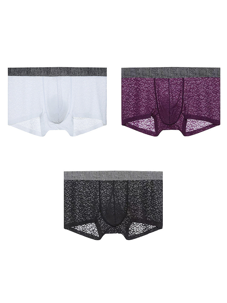 3 Pack Men's Lace Breathable Sweat-Wicking Trunks
