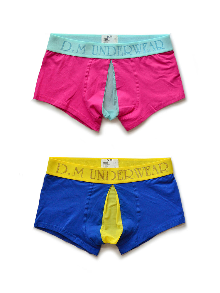 2 Pack Men's Mesh Transparent Open-Cut Cotton Mesh Trunks