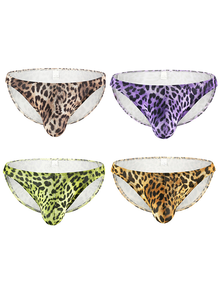 4 Pack Men's U-Convex Leopard Print Nylon Bikini
