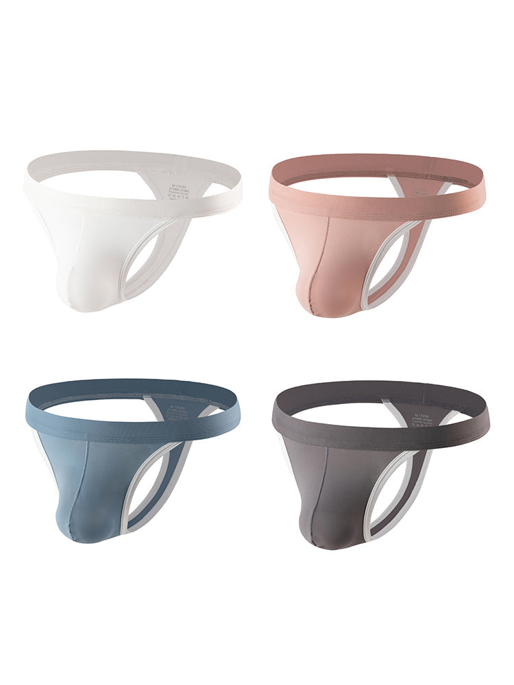 4 Pack Men's Mid-Rise Summer Ice Silk Mesh Thongs