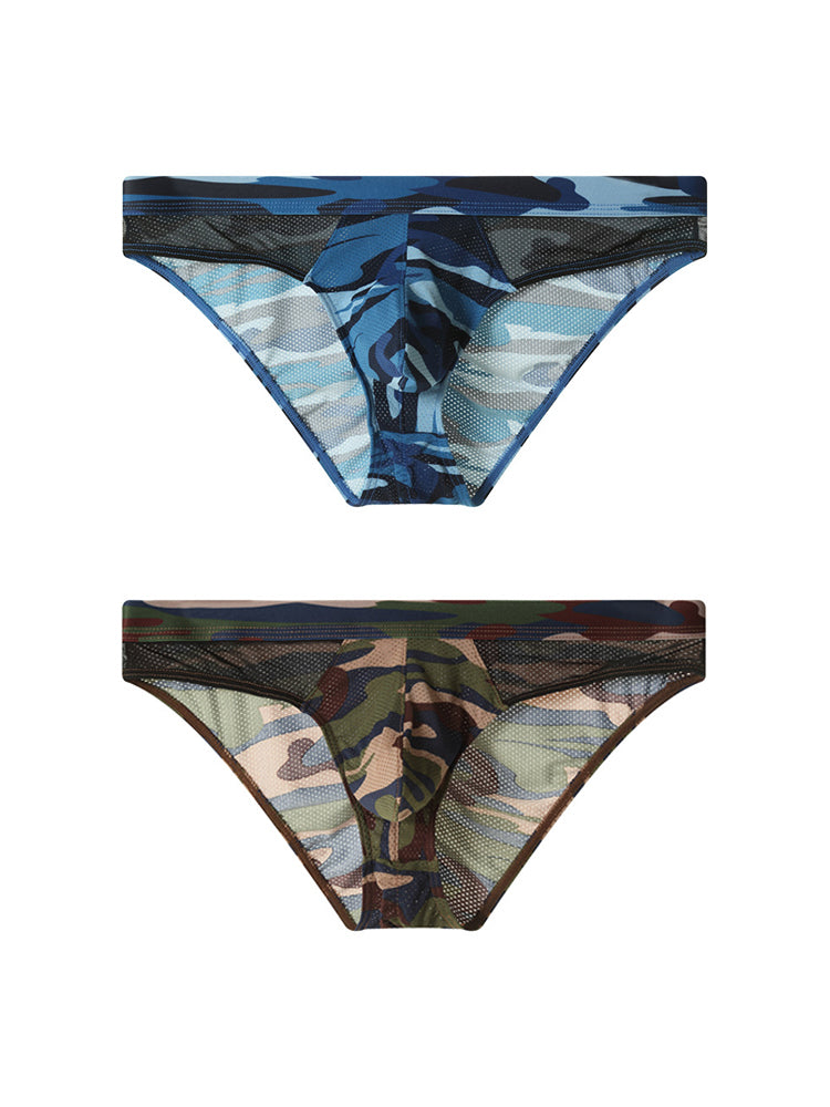 2 Pack Men's Classic Camo Mesh U-Shaped Pouch Breathable Briefs