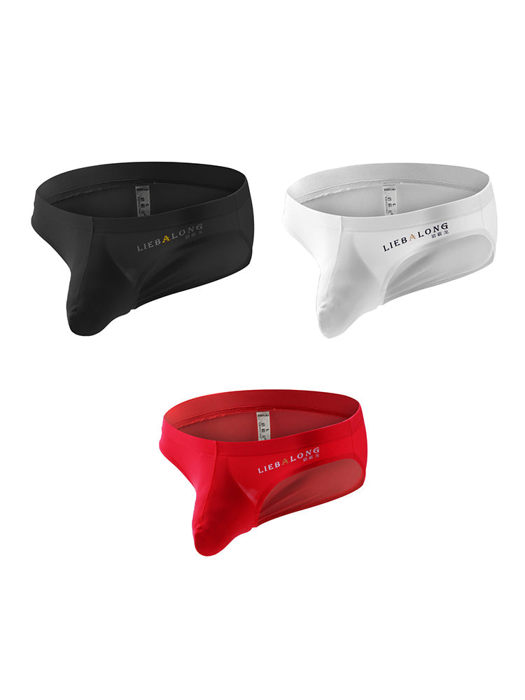 3 Packs of Men's Ice Silk Seamless Convex Pouch Briefs