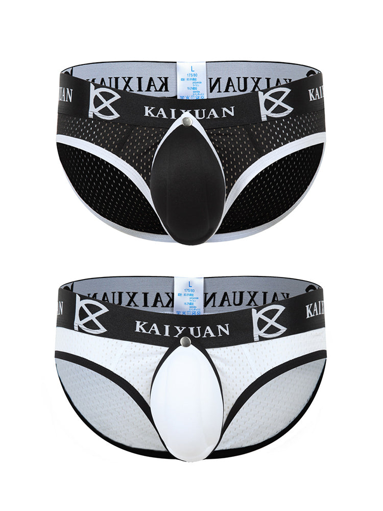 2 Pack Men's Sexy Mesh Front Opening Sponge Coaster Briefs