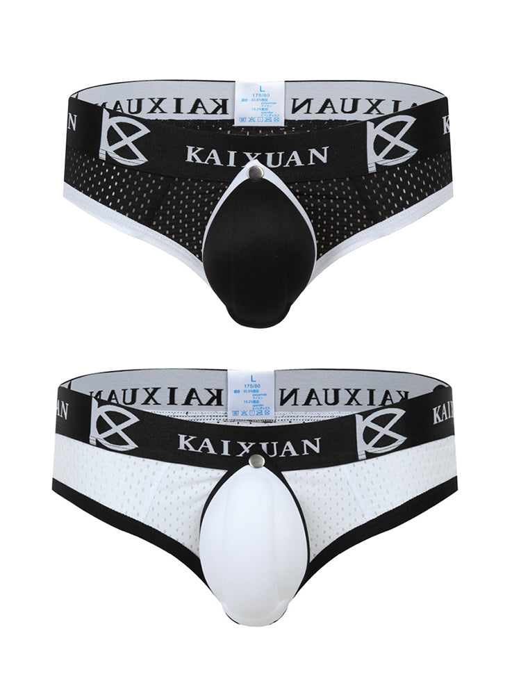 2 Pack Men's Breathable Mesh Removable U-Shaped Pocket Thongs