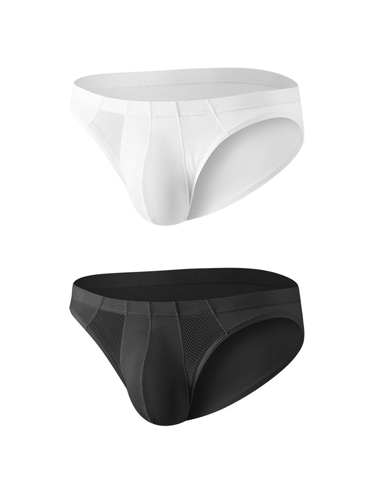 2 Pack Men's Sheer Mesh Low-Rise Sexy Ice Silk Briefs