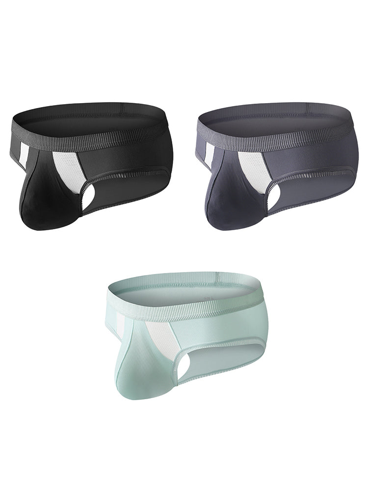 3 Pack Men's Low-Rise Ice Silk High-Stretch U-Convex Large Pouch Briefs