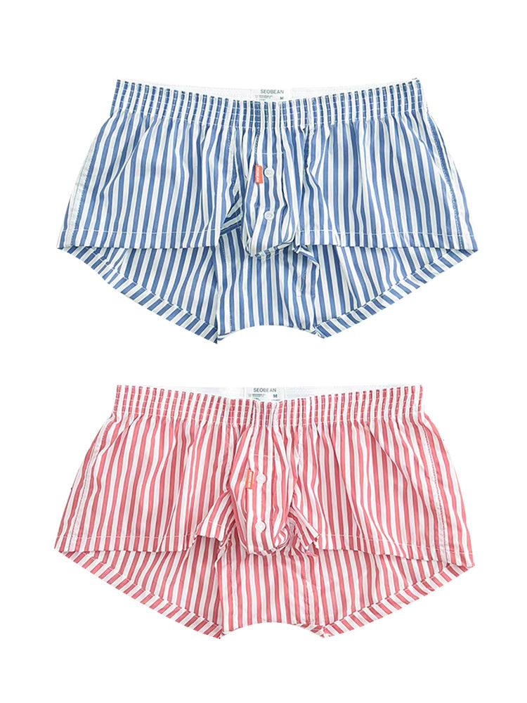 2 Pack Men’s Classic Striped Trunks with Button Fly