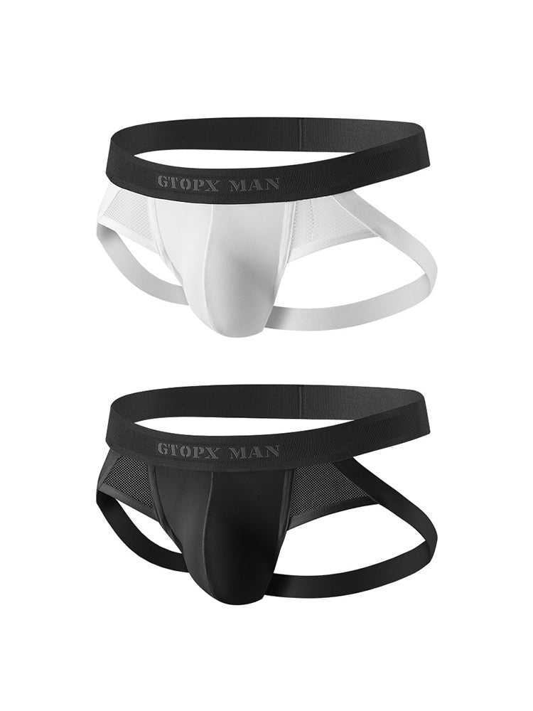 2 Pack Men's Low-Rise Ice Silk Breathable Mesh Jockstrap