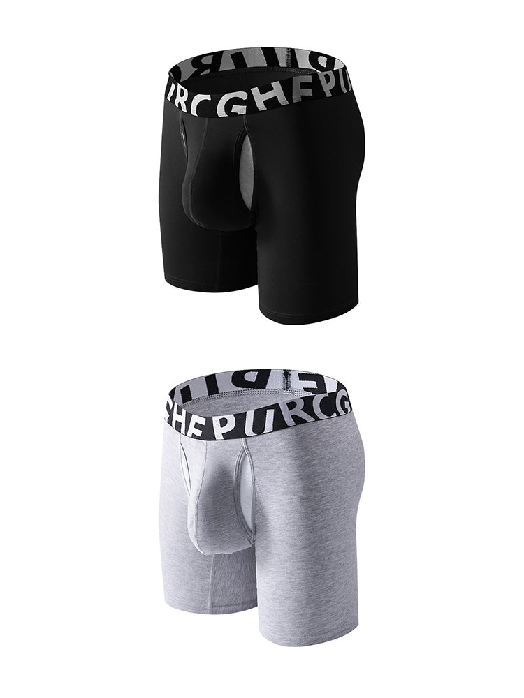 2 Pack Men's Long-Leg Anti-Chafing Performance Boxer Briefs
