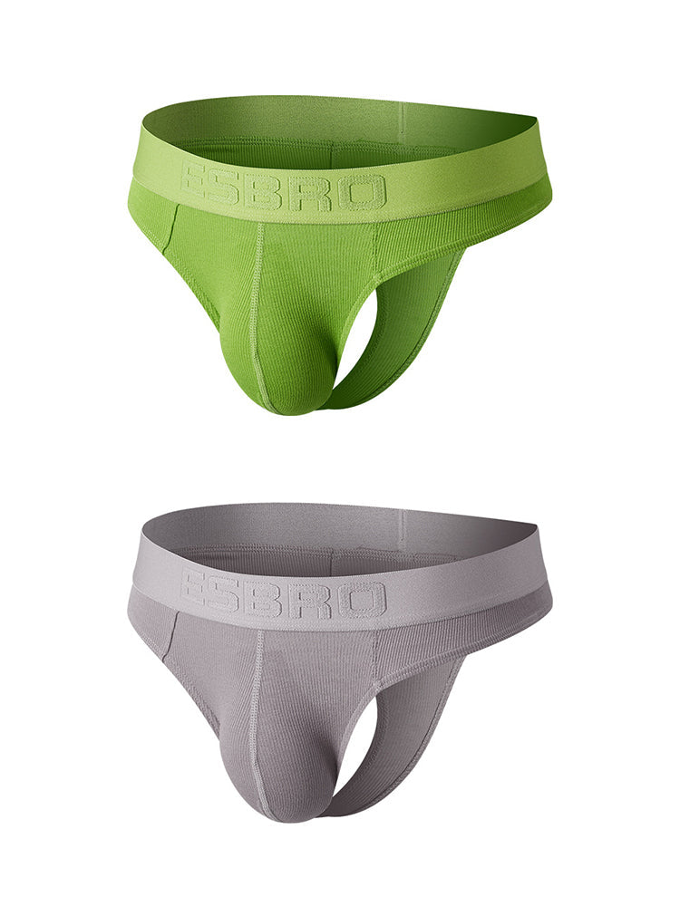 2 Pack Men's Ribbed Butt-Lifting U-Pouch Sexy Thong
