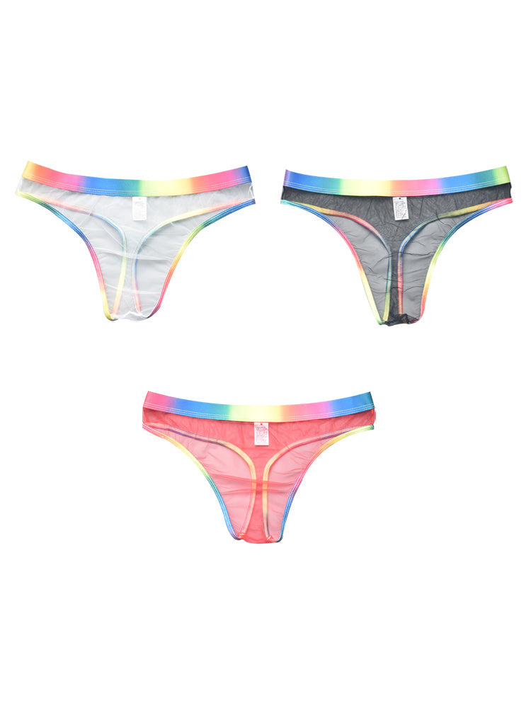 3-pack Men's Rainbow Trim Sheer Mesh Thong