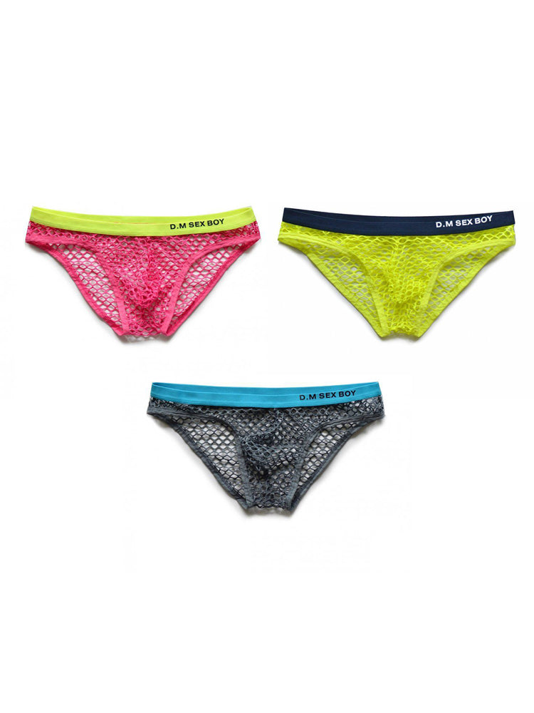 3 Pack Men's Low-Waist Sexy Big Mesh Breathable Transparent Sports Briefs