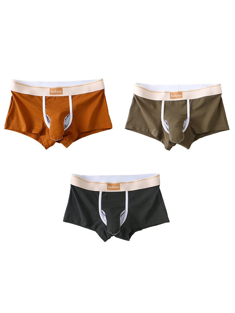 3 Pack Men's Elephant Trunk Separate Cotton Sexy Mid-Rise Solid Color Trunks