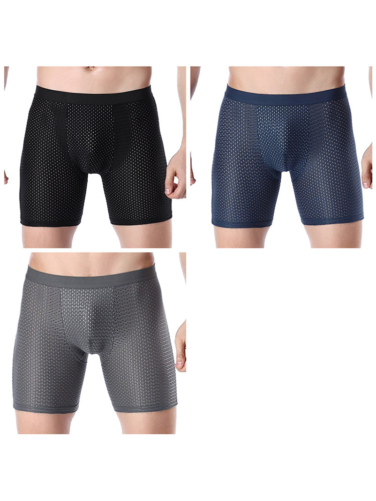3 Pack Men’s Anti-chafing Mesh Long Boxer Briefs