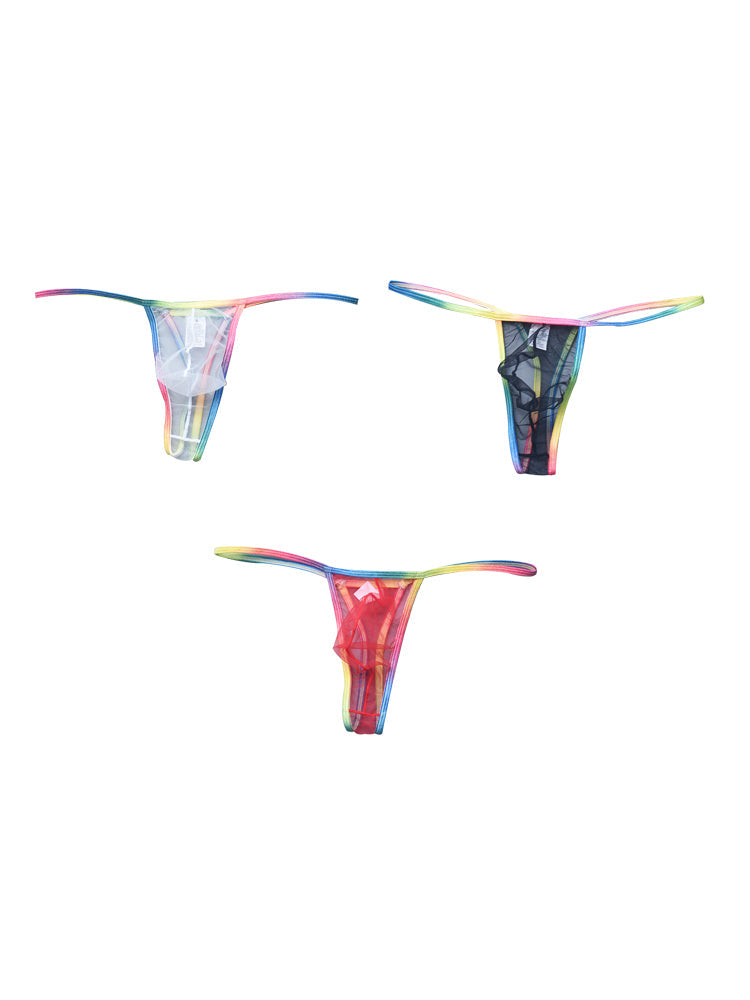 3-pack Men's Sexy Rainbow Transparent Convex Pouch Breathable Thong