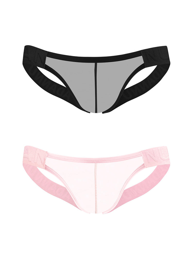 2 Pack Men's Sheer No-Waistband Jockstrap with Textured Pattern