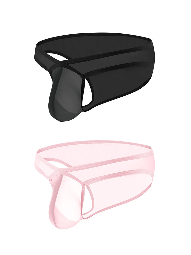 2 Pack Men's Sexy See-Through Triangle Y-Shaped Sleep Briefs