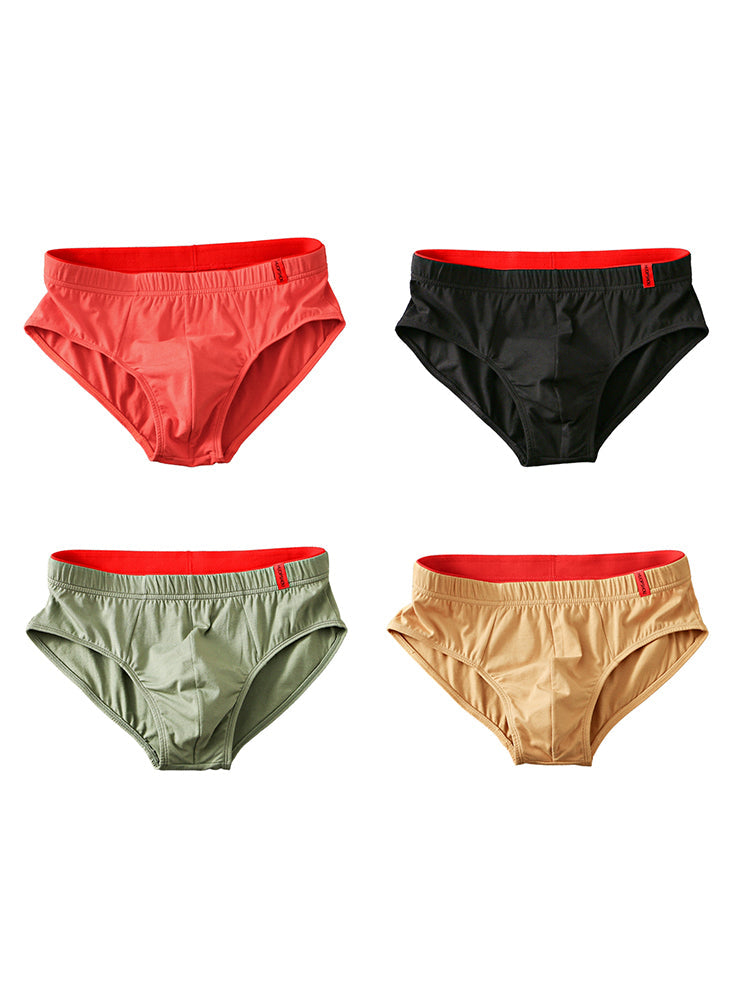 4 Pack Men's Solid Color Cotton Low-Rise Seamless Comfort Briefs