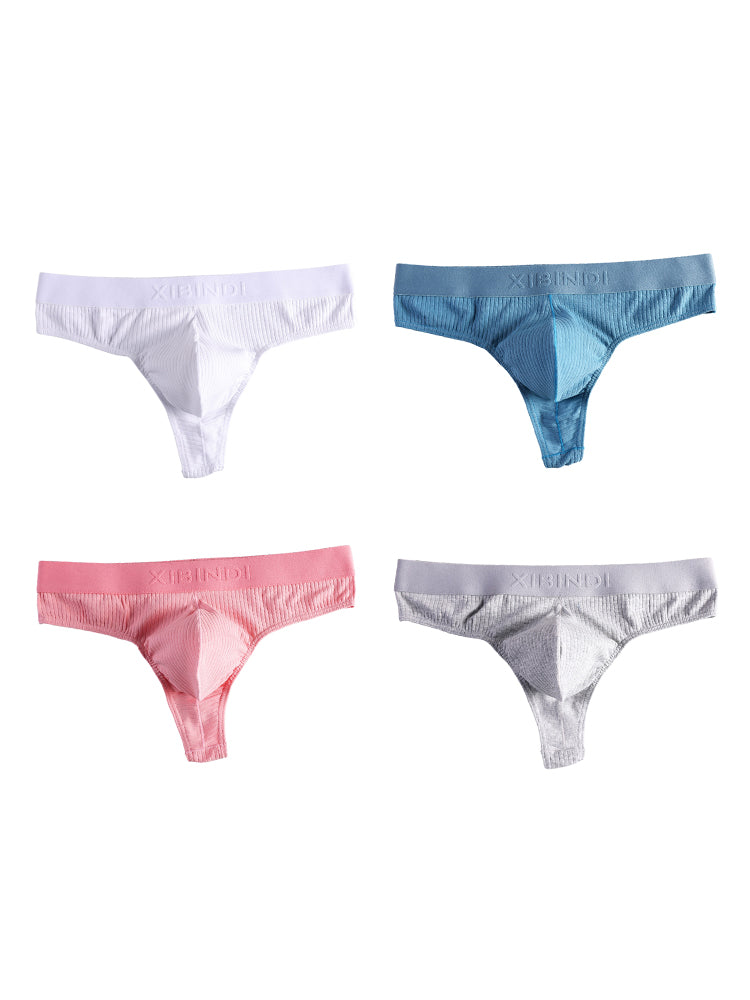 4-Pack Men's Ultra-Soft Cotton Mid-Rise Stay-Put Fit Seamless Thong
