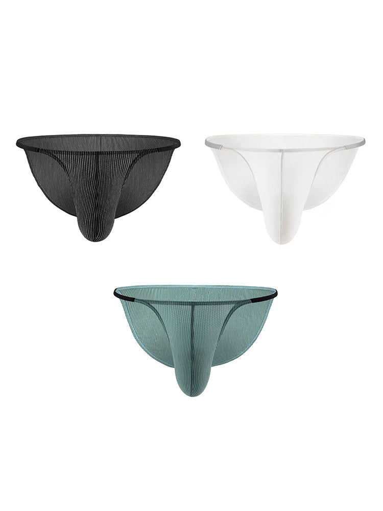 3 Pack Men's Low Rise Striped Camisole Briefs with Raised Pockets