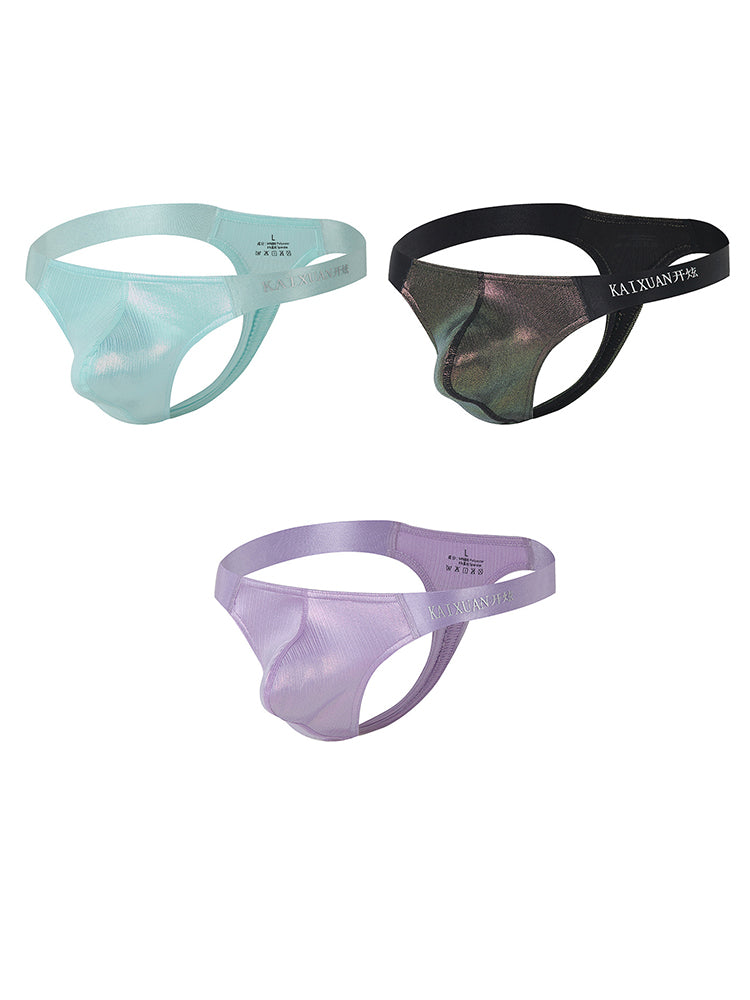 3 Pack Men's Low Waist Transparent Sexy Large Pouch Ice Silk Thong