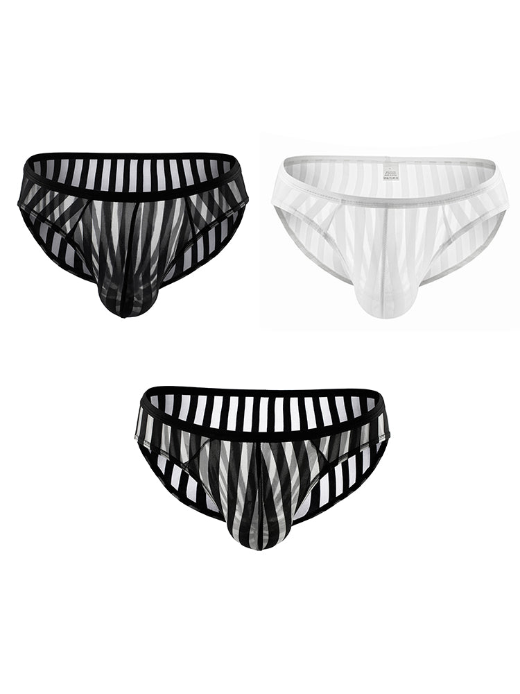 3 Pack Men's Sexy Striped Sheer Mesh Bikini