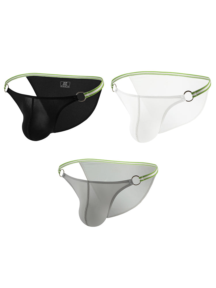 3 Pack Men's Sexy Low-Rise Bikini with Metal Ring