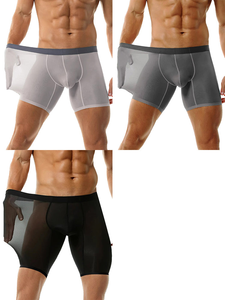 3 Pack Men's Ice Silk Athletic Long Boxer Briefs