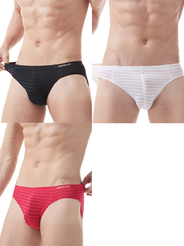 3 Pack Men's Mesh Nylon Breathable Solid Color Bikini